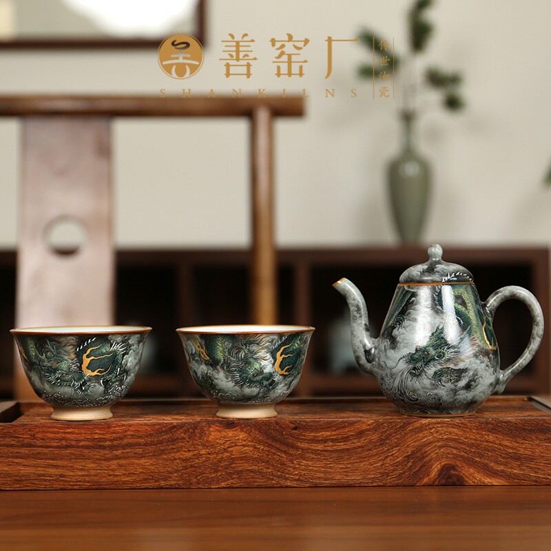 善窑厂善明款汝窑后浪茶具天青开片可养单杯茶壶景德镇送贺礼新品