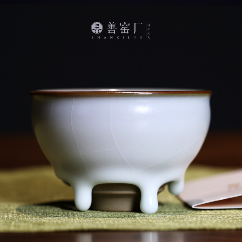 善窑厂善款二代月白釉美人泪汝瓷禅钟杯主人杯单杯功夫茶茶杯大号