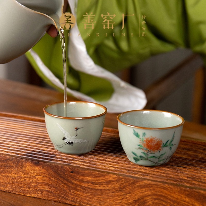 善窑厂李善明汝窑青瓷茶盏景德镇陶瓷粉彩主人杯茶杯手工茶具礼盒