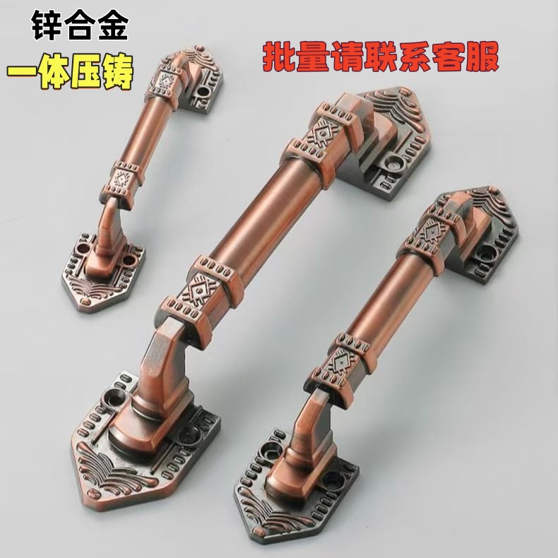 仿古房门明装锌合金拉手门把手手柄欧式木门免打孔对开门大门把手