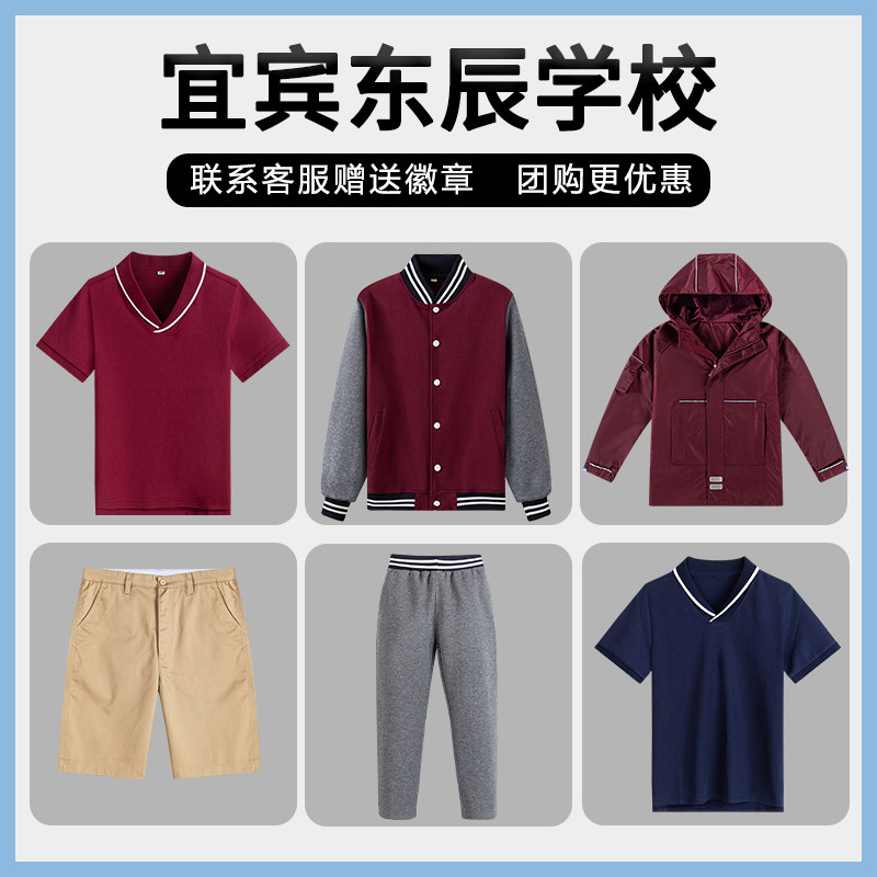 宜宾东辰学校校徽校服枣红棒球服 短袖T恤POLO衫校服套装中小学生