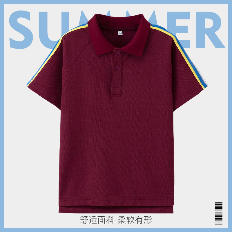 中小学生校服英伦男女童夏季T恤 黄色枣红色插肩短袖学院风polo衫