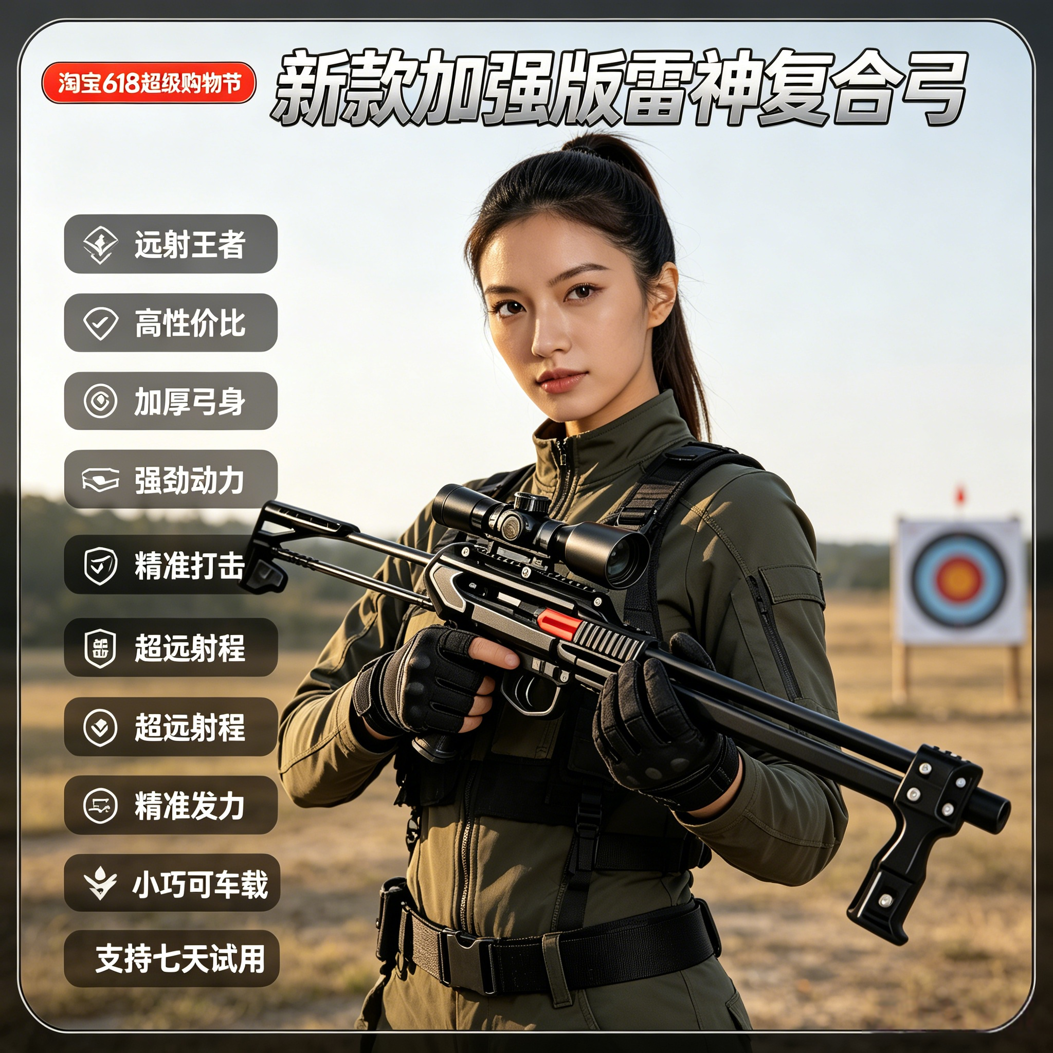 户外竞技弹弓成年人专用弓3D打印雷神弓精准超远程高强度弹弓皮筋