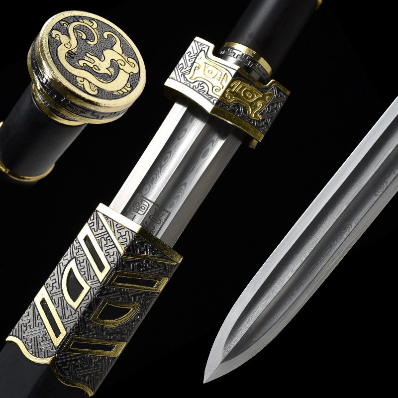尊武 双色如意汉剑  龙泉手工硬剑花纹钢长剑未开刃家居收藏宝剑