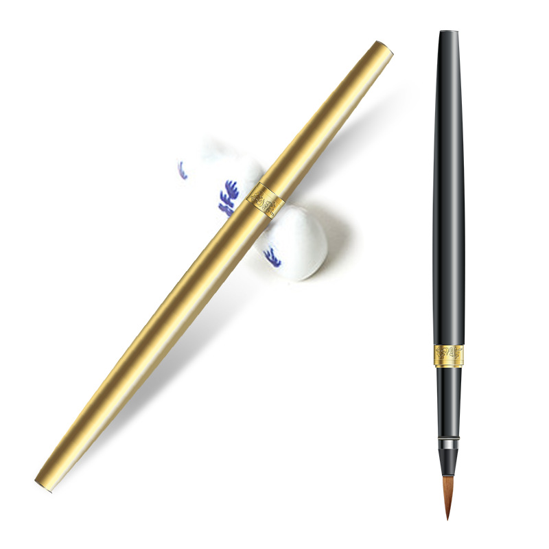 新款毛笔式钢笔套装金属笔身狼毫材质可书可画可更换墨囊书写顺畅