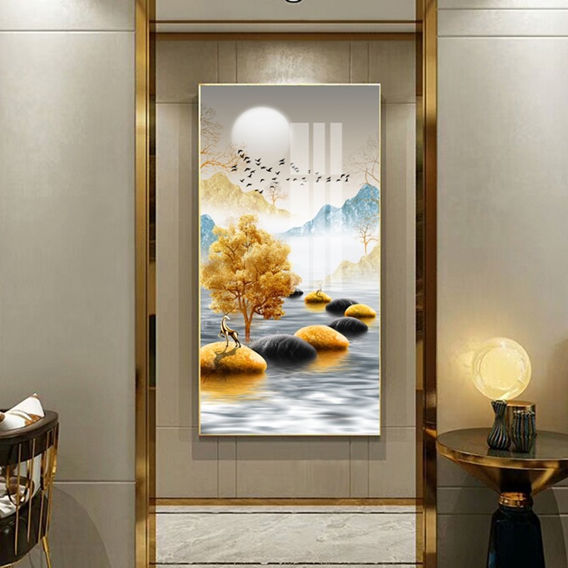 石来运转装饰画客厅入户玄关挂画过道走廊墙画单幅竖款轻奢晶瓷画
