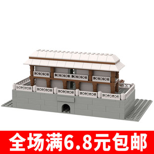 moc积木玩具 拼装男孩女孩 益智拼插兼容古代城墙小城楼场景摆件