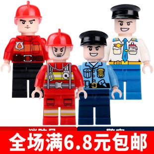 兼容国产小颗粒积木城市职业人员moc创意人仔消防员警察专业玩具