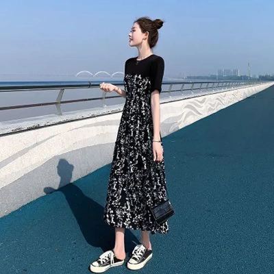 新店福利连衣裙女2022夏装新款赫本风中长款碎花裙气质高腰显瘦短