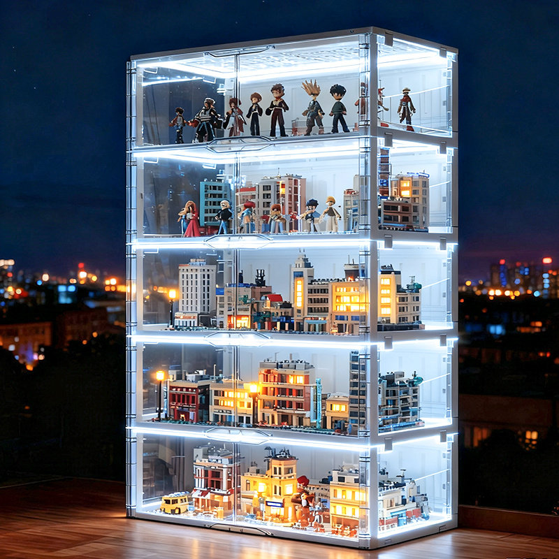 手办展示柜折叠免安装透明展示带灯乐高模型积木摆件展示,收纳整理,手办收纳盒,淘宝优惠券,粉丝福利购,淘宝优惠卷