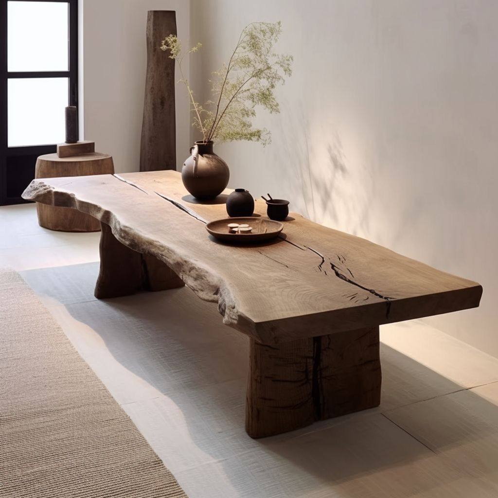 侘寂风茶桌原木大板桌自然边长桌办公桌古典松木民宿实木餐桌茶台,商业/办公家具,大班台/主管桌,淘宝优惠券,粉丝福利购,淘宝优惠卷