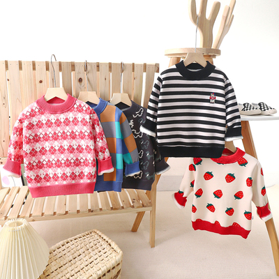 儿童针织衫中小童打底衫女童加绒加厚毛衣宝宝洋气衣服可外穿外套