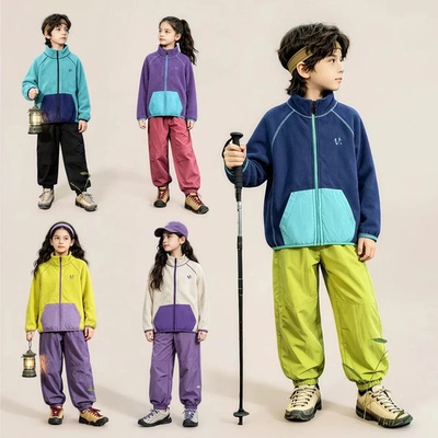 儿童摇粒绒外套秋冬新款女童加厚运动保暖男童休闲上衣幼儿园穿搭