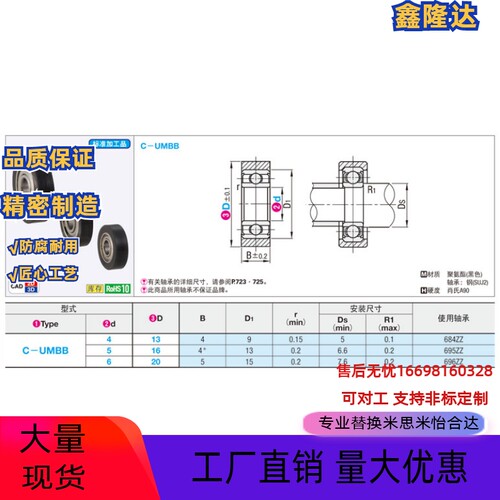 SHASK聚氨酯压入式轴承 包胶轴承 C-UMBB 4-13 5-16 6-20