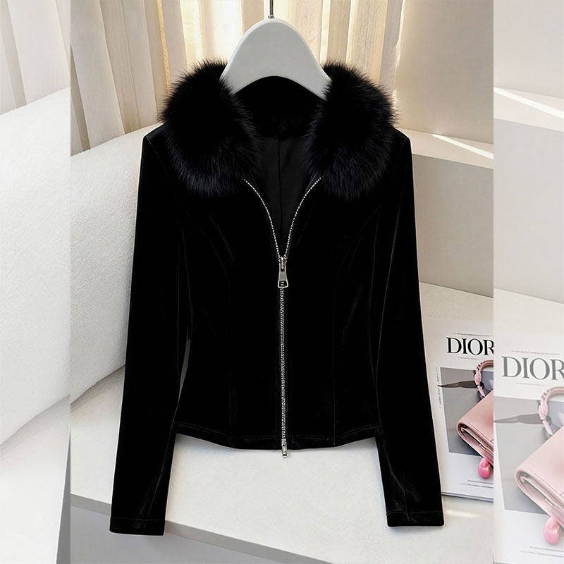 通勤风连帽毛领短外套女黑色拉链修身气质小众外套2025冬季新款,女装/女士精品,短外套,淘宝优惠券,粉丝福利购,淘宝优惠卷