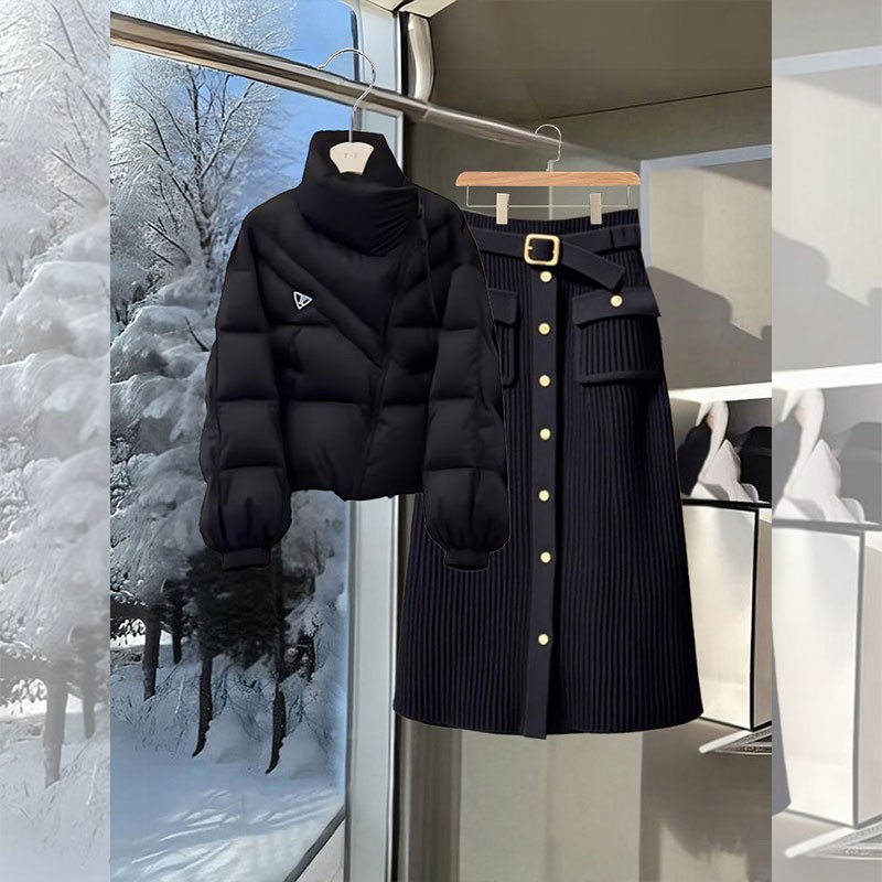 冬季新款棉服外套女时尚百搭设计感半身裙气质轻熟风减龄一整套装,女装/女士精品,棉衣/棉服,淘宝优惠券,粉丝福利购,淘宝优惠卷