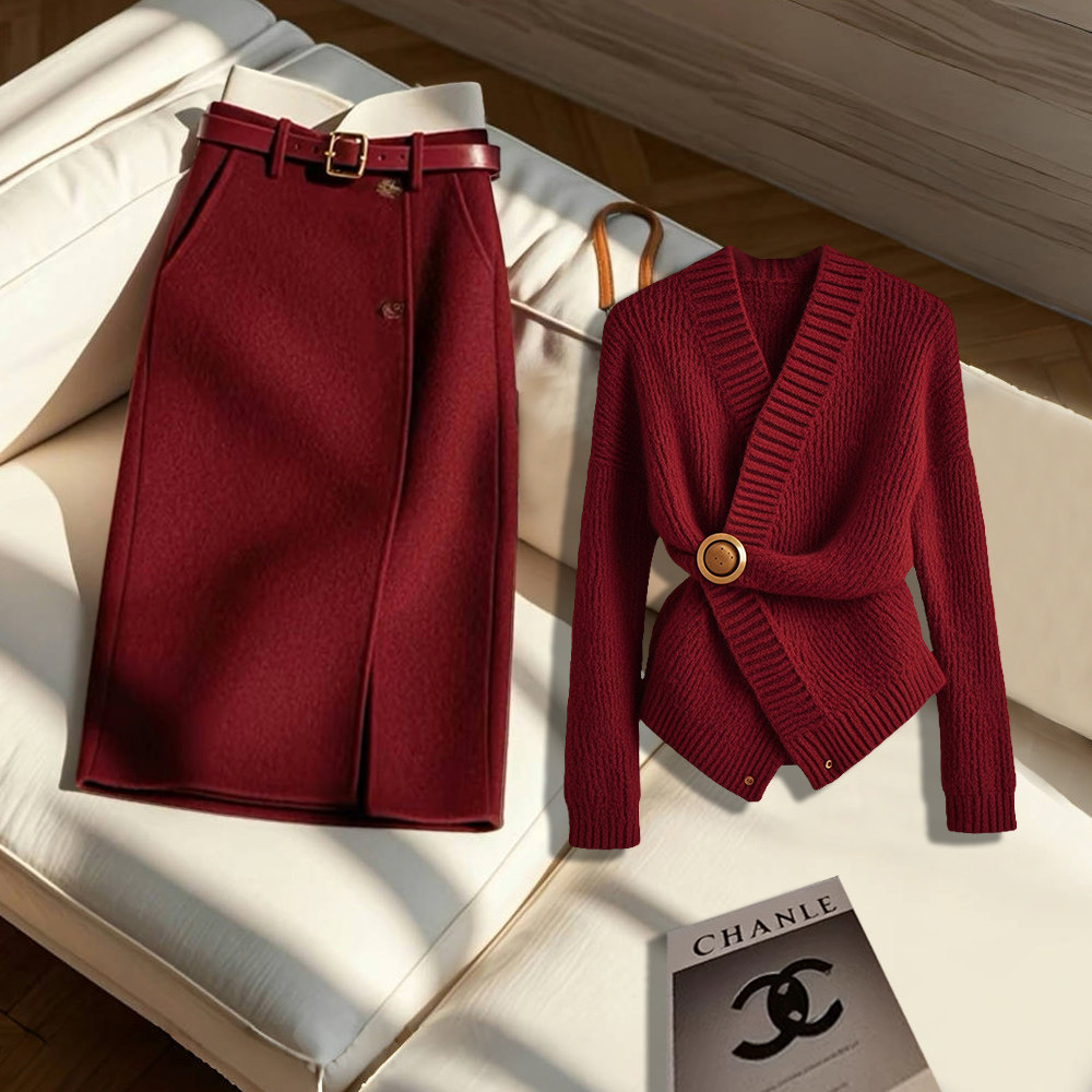 安可拉红开衫针织衫毛衣女2025冬季新款爆款半身裙小香风两件套装,女装/女士精品,时尚套装,淘宝优惠券,粉丝福利购,淘宝优惠卷