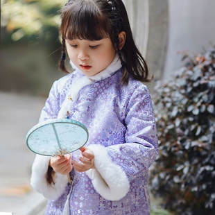 真兔毛棉袄儿童旗袍女秋冬冬季 小女孩新年服 中国风女童冬款