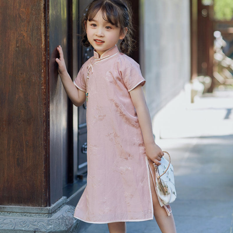 朝奈全开襟真丝包边儿童旗袍秋款女春秋中国风民国风民国装女童女