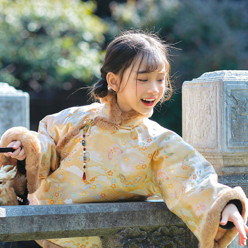 真獭兔毛儿童旗袍新年服