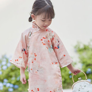 朝奈全开襟真丝包边儿童旗袍女秋季民国风民国装女童夏女宝中国风