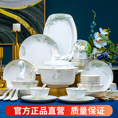 2026新款碗碟套装家用景德镇中式轻奢乔迁陶瓷碗筷碗盘子餐具套组
