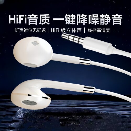 入耳式手机耳机Typec扁头接口有线耳机适用于华为Viov小米带麦K歌