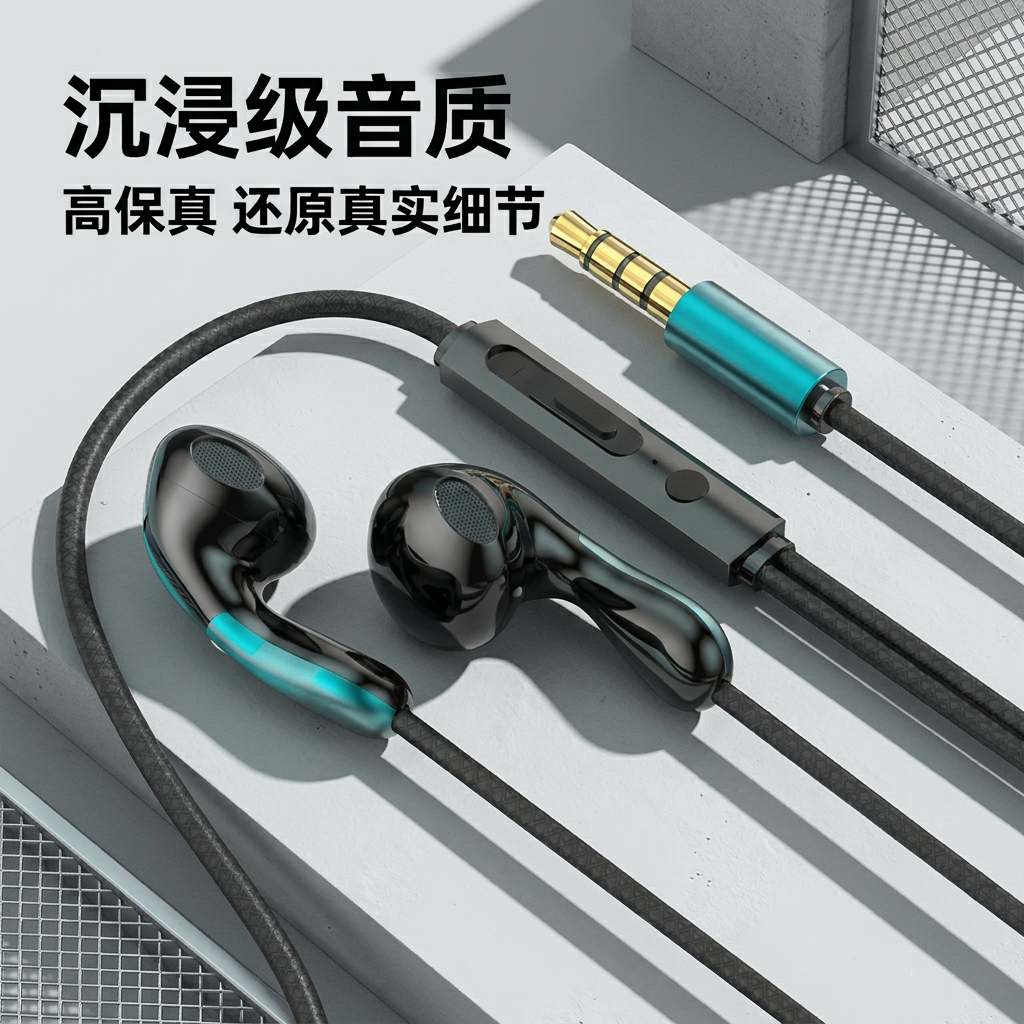 耳机线适用于OPPO华为VIVO手机带麦扁口通用重低音入耳式线控男女