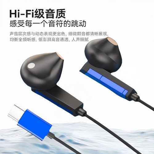 入耳式耳机Typec耳机扁头接口有线耳机适用于华为vivo小米带麦K歌