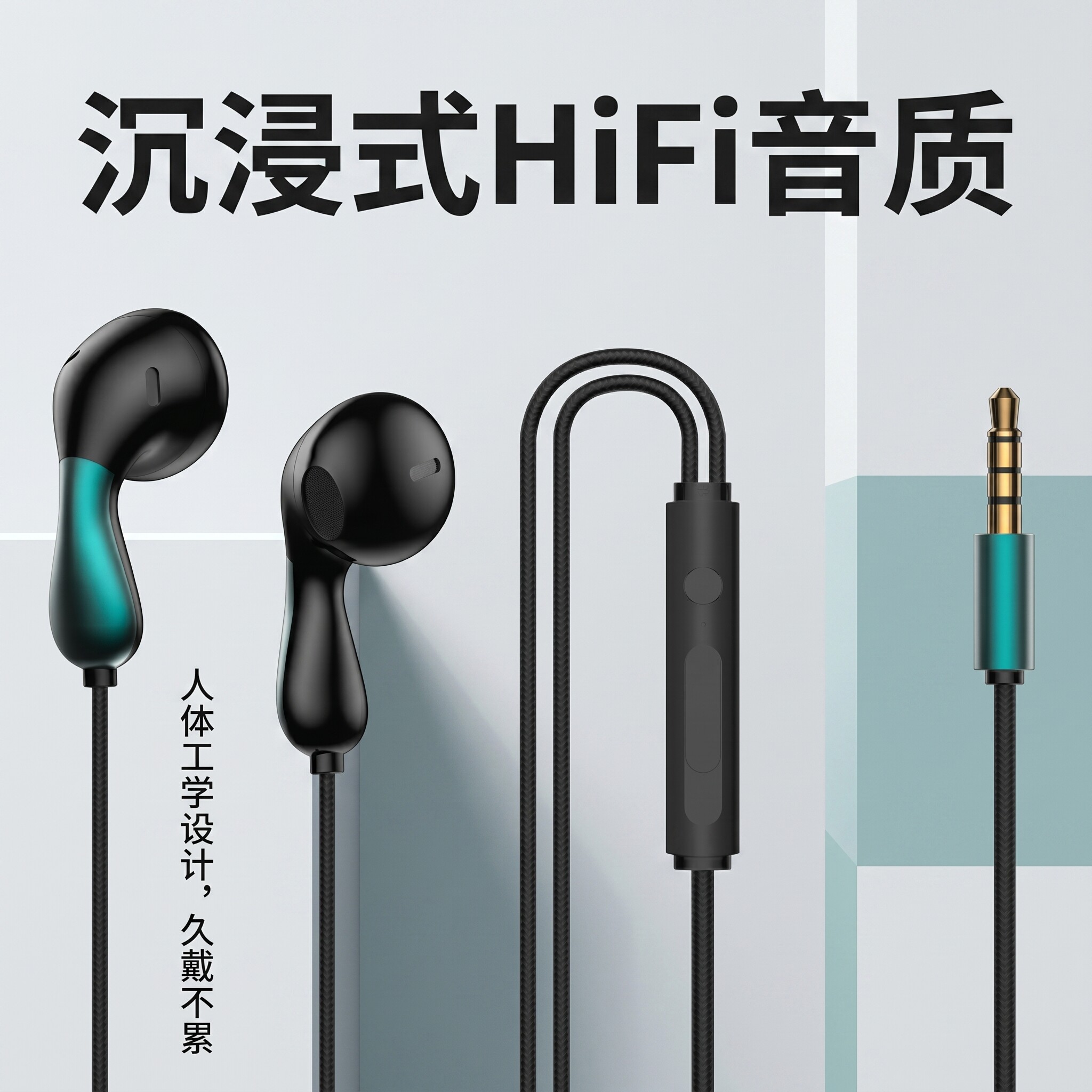 适用于OPPO红米vivo小米苹果手机通用type圆孔带麦入耳式有线耳机