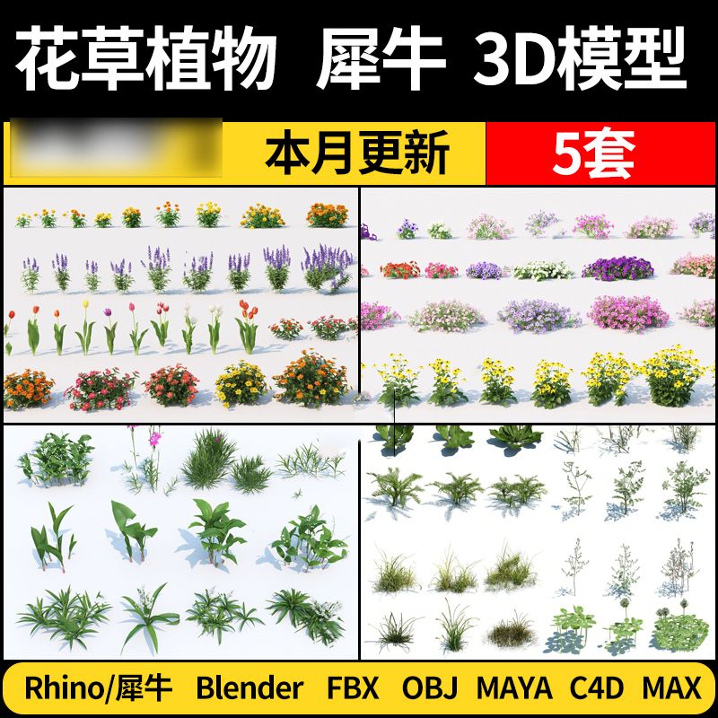 花草绿植物MAYA/C4D模型/blender/Rhino犀牛/FBX/OBJ/3dmax模型
