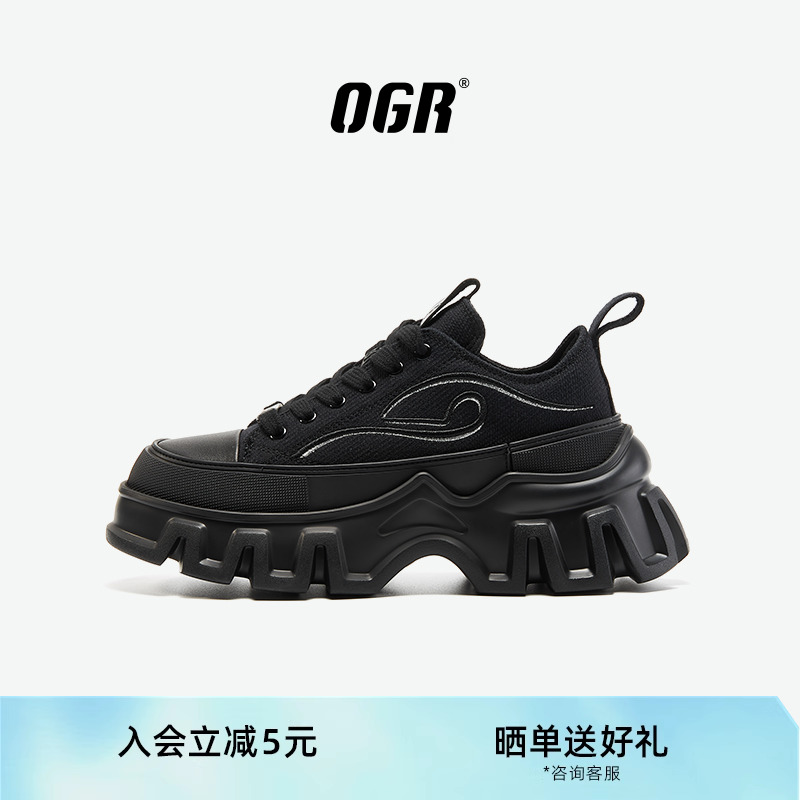 OGR電繡帆布鞋潮流百搭厚底增高
