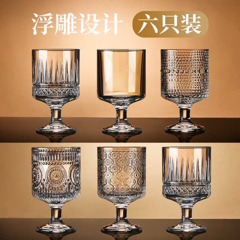 热红酒杯轻奢高级感家用创意条纹玻璃杯耐热高颜值洋酒杯高脚杯子