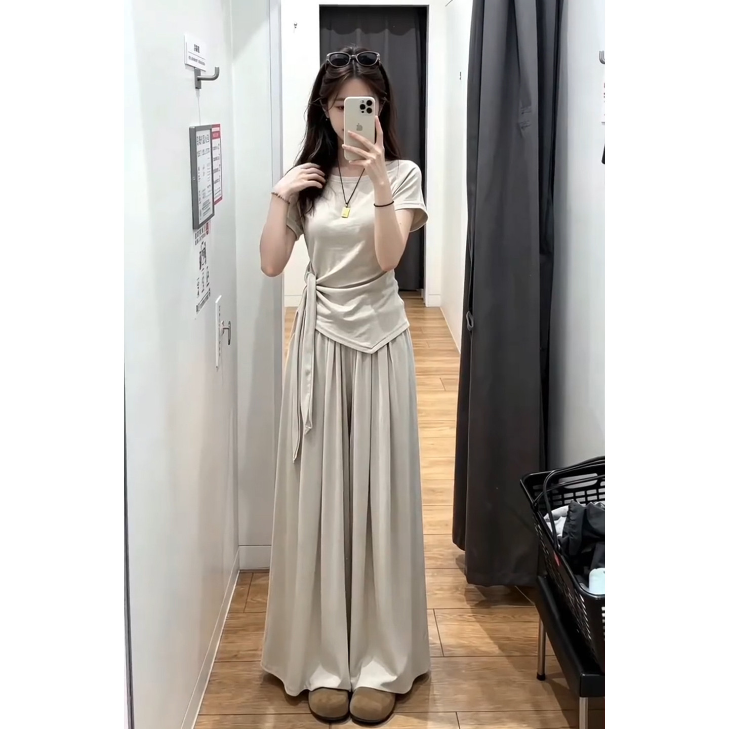 夏季巨好看ootd穿搭一整套2026新款短袖T恤女阔腿裤休闲两件0528z