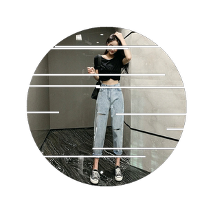 破洞浅色牛仔裤女宽松直筒裤子高腰春夏新款哈伦裤显瘦九分老爹裤