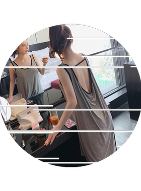 夏季纯色无袖大码300斤睡裙女宽松甜美背心裙中长款吊带睡衣薄款