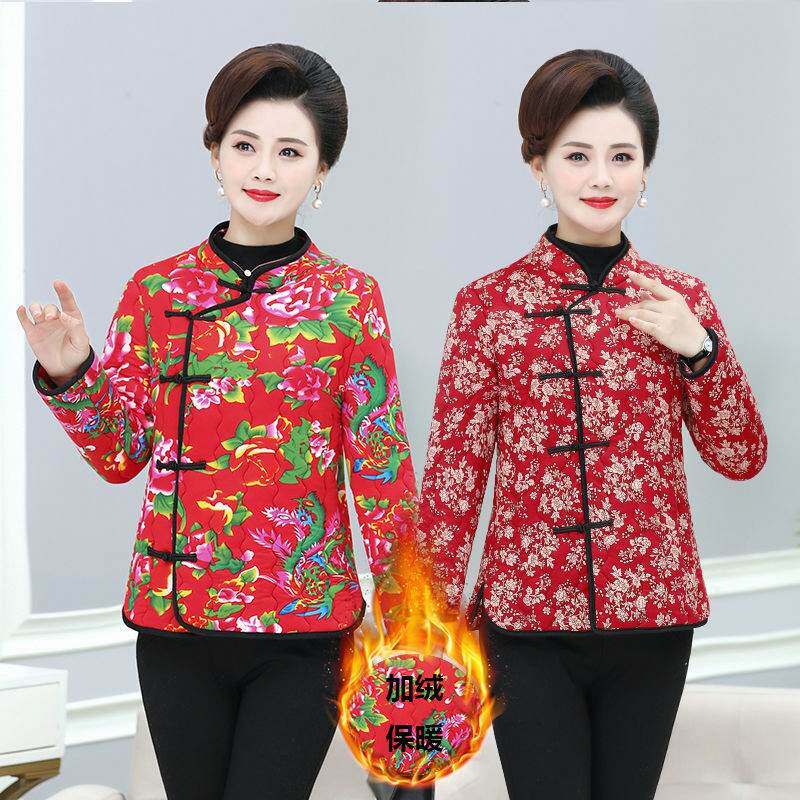 花棉袄中国风东北大袄女农村老式复古时尚加厚妈妈民族风冬季棉服