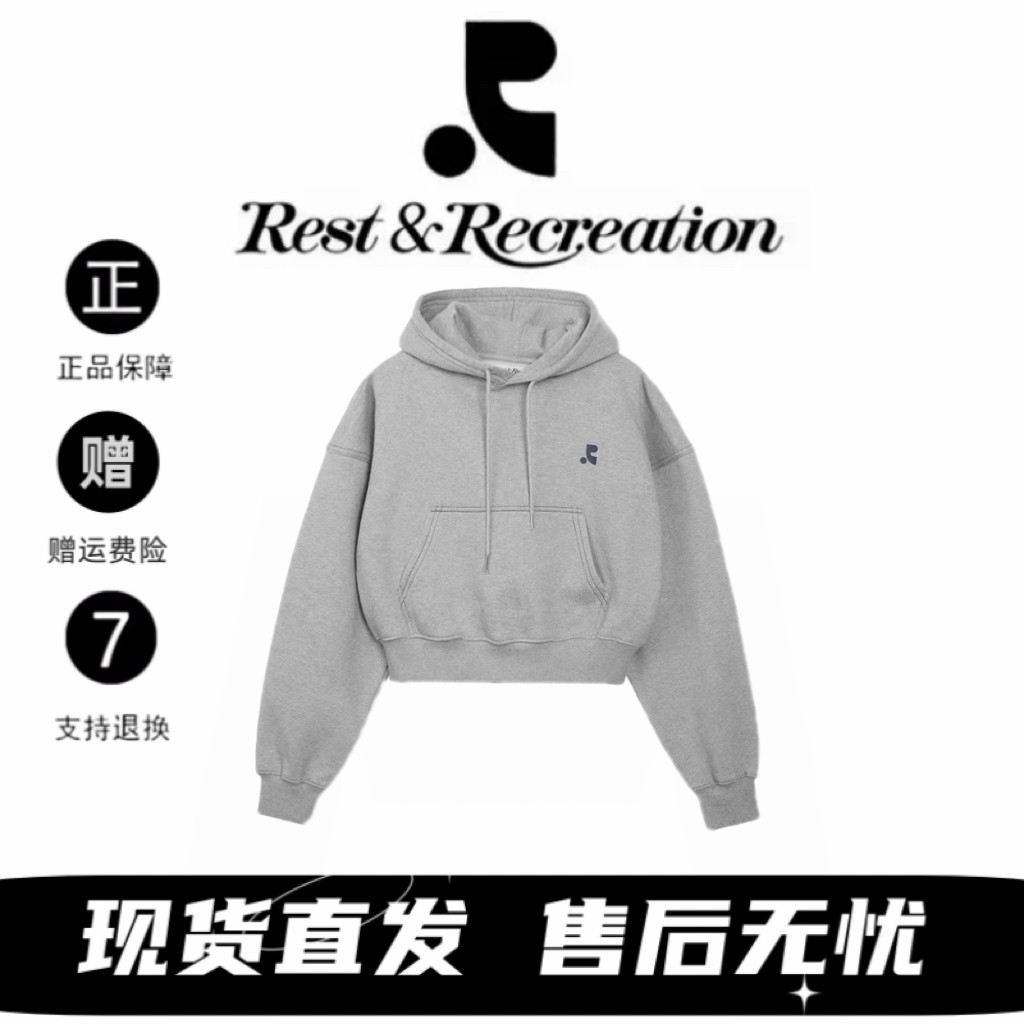 韩国restandrecreation字母印花连帽短款卫衣RR宽松休闲情侣上衣