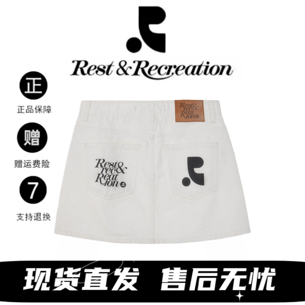 韩国restandrecreation新款字母印花牛仔短裙女RR百搭简约A字裙夏