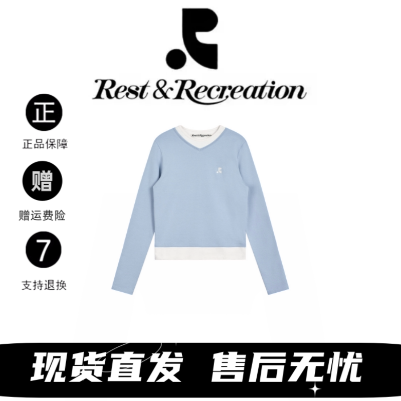 韩国restandrecreation撞色假两件拼接logo印花长袖T恤26AW秋冬款