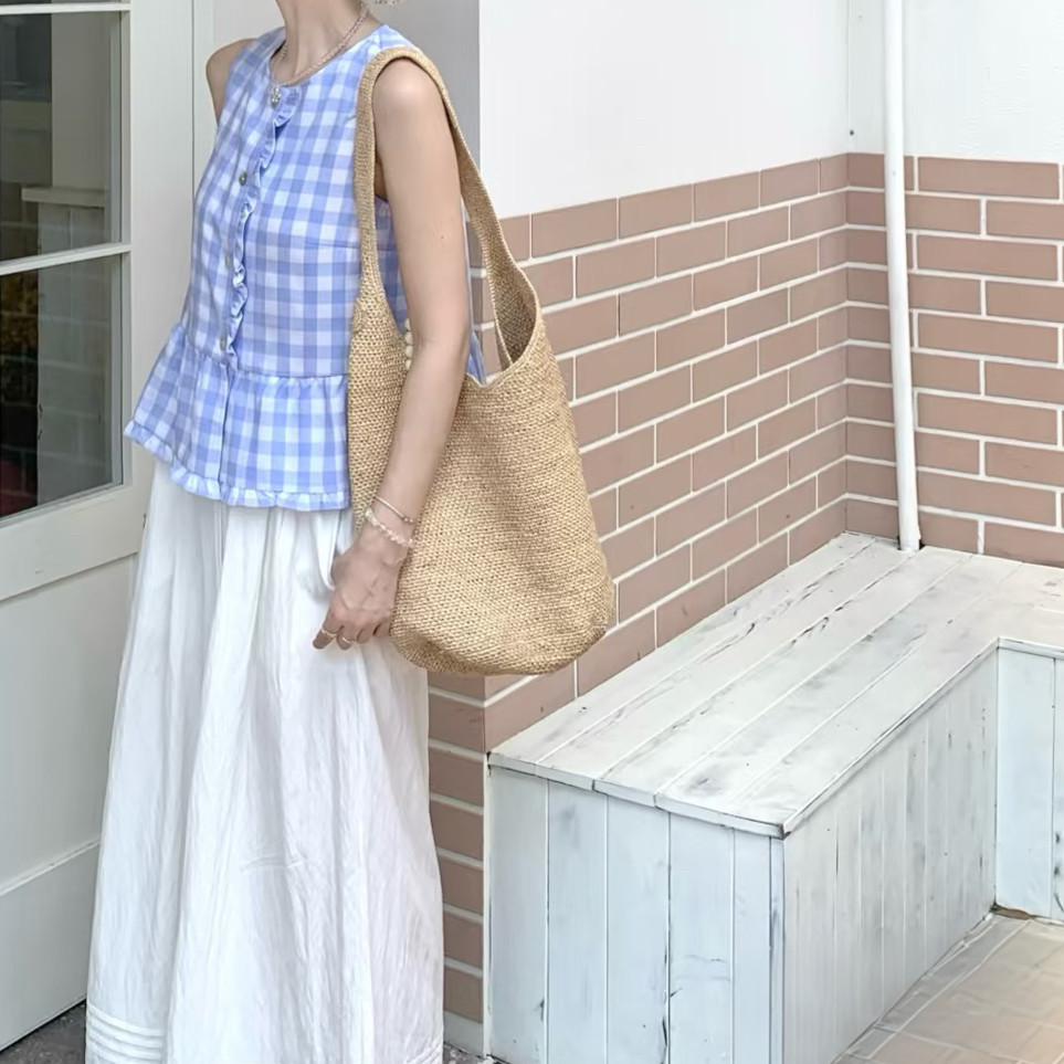 2026新款拉菲草手工编织包女度假风沙滩包单肩手提包草编包水桶包
