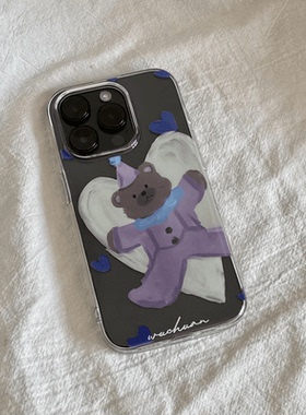 焱焱可爱紫色小熊适用iPhone16promax/15plus手机壳苹果14华为vivo小米o苹果14plus全包16/12创意11简约小米