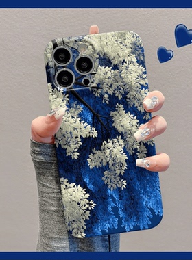 焱焱涂鸦蓝紫松影适用苹果16手机壳华为爆款vivo小米15新款oppo菲林壳苹果14plus全包16/12创意11简约小米