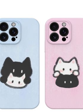 焱焱情侣黑白猫适用苹果16promax/17/iPhone12/14/15plus手机壳p16手机壳iPhone15菲林1413软硬壳12二合一78