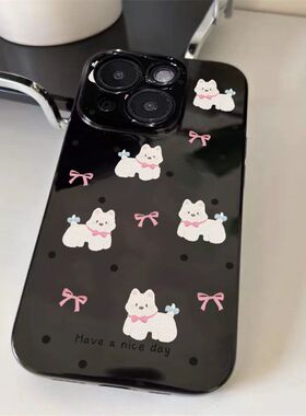 焱焱波点小狗适用苹果16promax/17/iPhone12/14/15plus手机壳iPhone11/12/13/15pro/6/7/8plus黑色4/5S/XR套