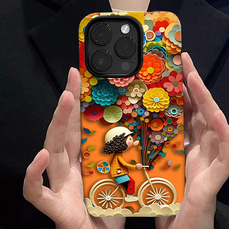 焱焱适用苹果新款15promax菲林14plus女款卡通13镜头全包12软壳单车气球花小众11保护套防摔个性高级感二合一