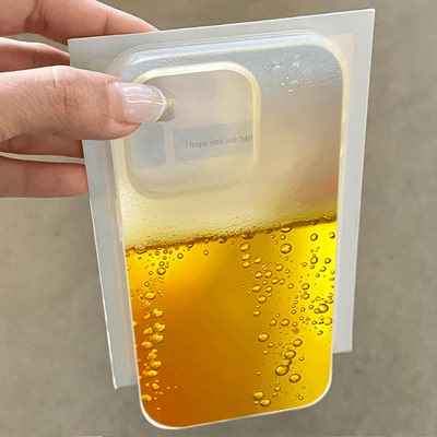 焱焱夏日冰啤适用于iphone16新款苹果15promax手机壳大孔14plus磨砂透明13简约12个性11创意小米华为oppovivo