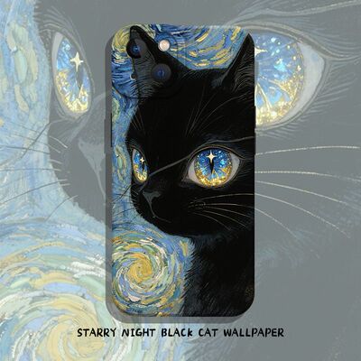 焱焱星空黑猫手机壳适用苹果16promax/17/iPhone12/14/15plus手机壳苹果17猫咪iphone16promax油画15小众14艺