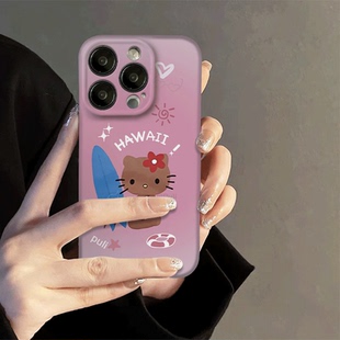 焱焱冲浪板度假猫手机壳黑皮度假韩国菲林高级感ins辣妹y2k全包可爱kitty小众创意iphone14promax华为mate60