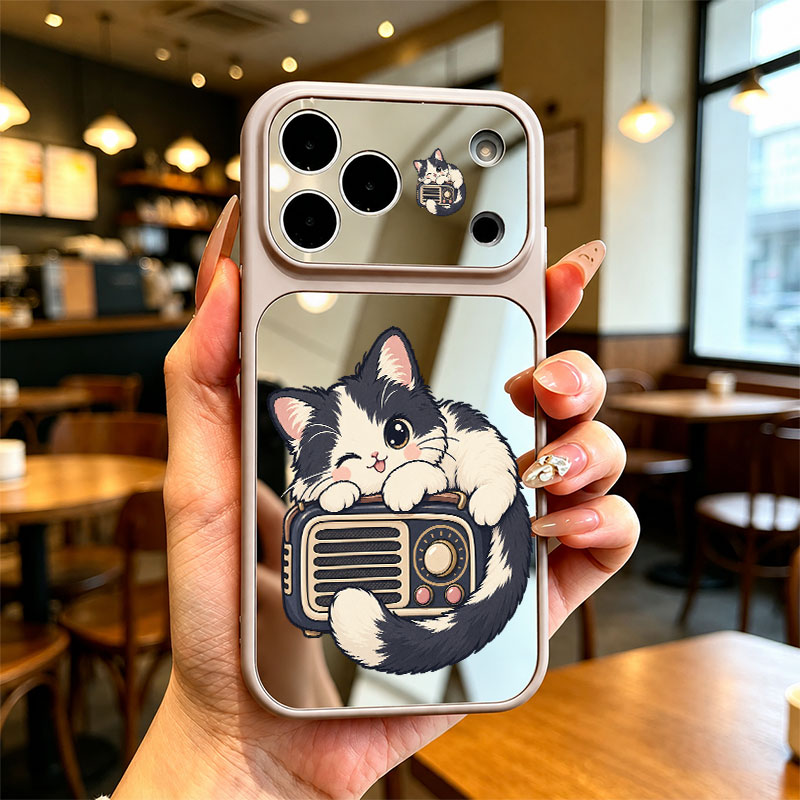 焱焱电台猫适用苹果17promax手机壳iPhone16pro新款15Plus轻奢防滑15时髦防摔14个性全包13ins风12怀旧11镜面图片